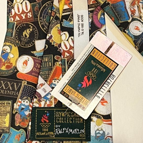Vintage Pin & 1996 Atlanta Olympic Tie by Ralph Marlin with Games Torch Logo Pin - Picture 3 of 4